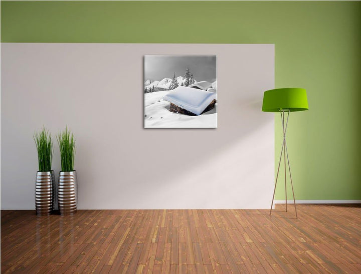 Pixxprint Berghütten in den Alpen als Leinwandbild/Grösse: 70x70 cm/Wandbild/Kunstdruck/fertig bespa