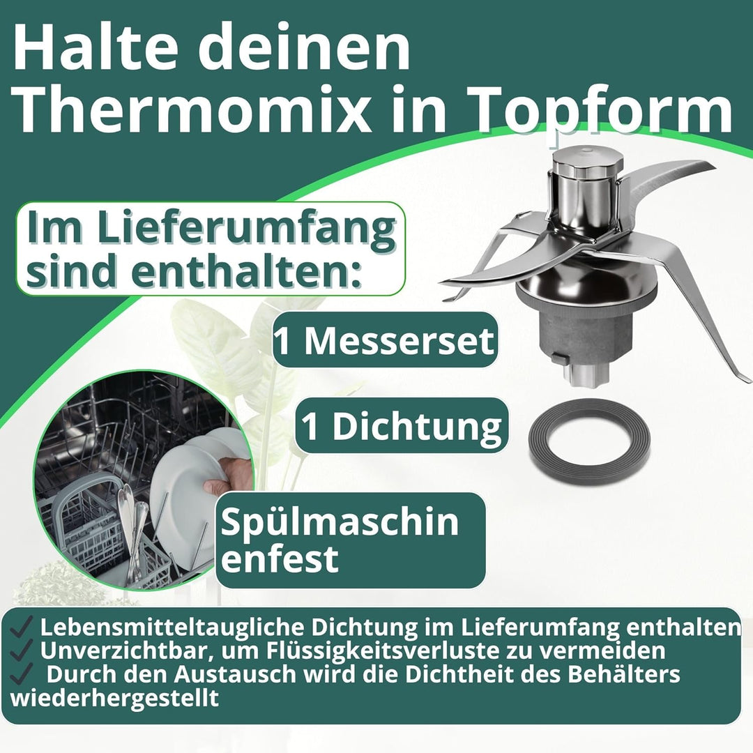 NAMAI - Messer für Thermomix, Edelstahl, 100% Kompatibles Ersatzteil, Thermomix Messbecher TM21, Ein