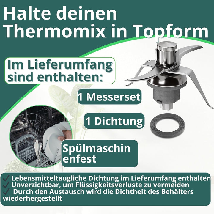 NAMAI - Messer für Thermomix, Edelstahl, 100% Kompatibles Ersatzteil, Thermomix Messbecher TM21, Ein