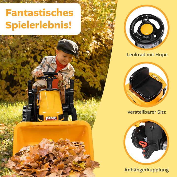 Lemodo Trettraktor ab 3 Jahre | Kinder Traktor in gelb| Traktor zum draufsitzen | Kindertraktor mit