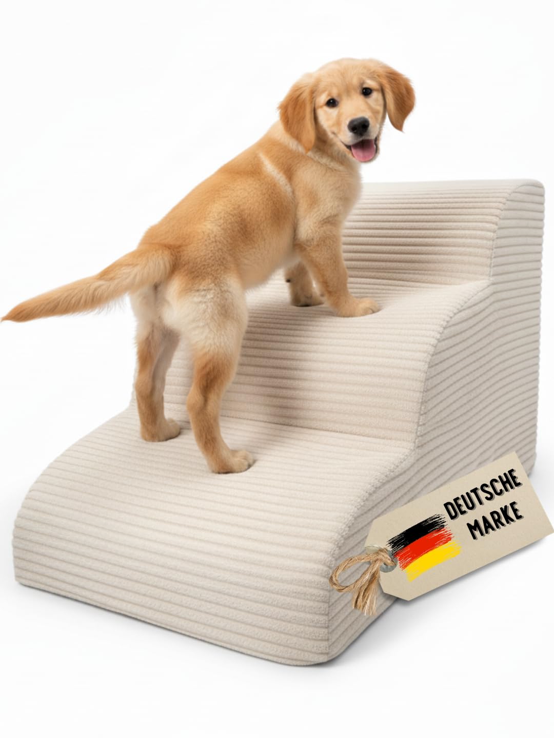 Hundetreppe Cord beige Hunderampe aus Schaumstoff - Katzentreppe - Tiertreppe - Haustiertreppe - Hun