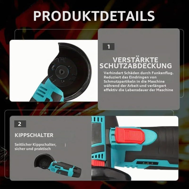 Akku Winkelschleifer 19500 U/min – kabellose Schleifmaschine,mit 2 Akkus/Ladegerät/Werkzeugkasten un