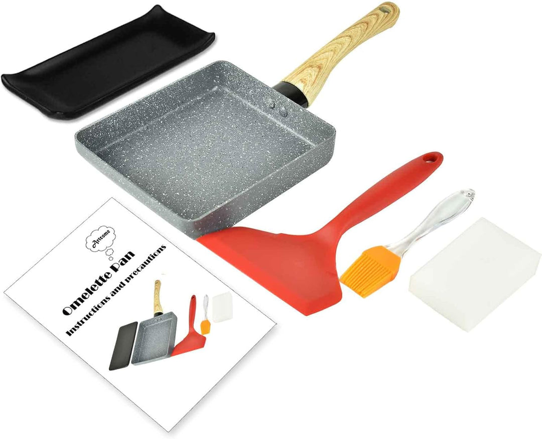 Artcome Japanese Omelette Pan Non stick Coating Tamagoyaki Egg Pan with Tamagoyaki Plate, Silicone S