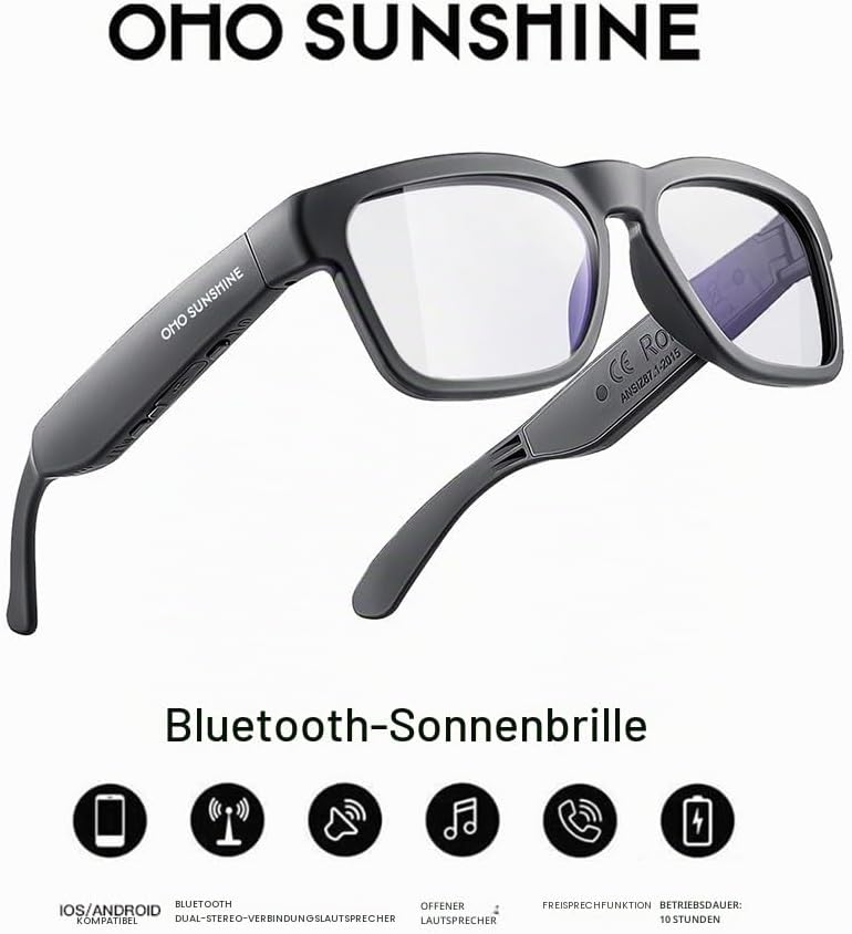OhO sunshine Safety Glasses,Over Ear Bluetooth Glasses 5.0 with Built-in Microphone to Listening Mus