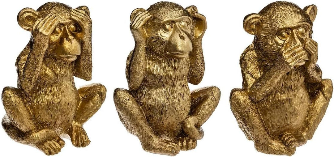 Set aus 3 Statuen Weise Affen - Kunstharz - golden H 17 cm - Gold - Atmosphera créateur d'intérieur