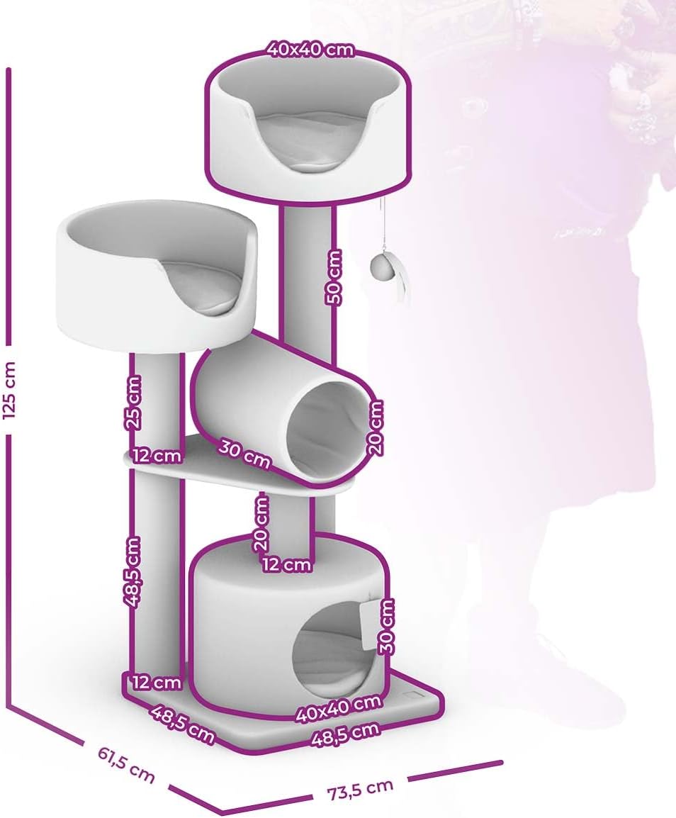 Petrebels Kratzbaum Victoria 125 cm hoch, Design Kratzbaum mit Liegefläche, Spielrolle, Höhle und Di