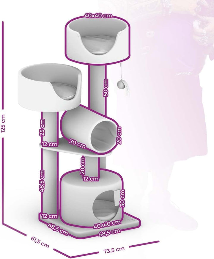 Petrebels Kratzbaum Victoria 125 cm hoch, Design Kratzbaum mit Liegefläche, Spielrolle, Höhle und Di