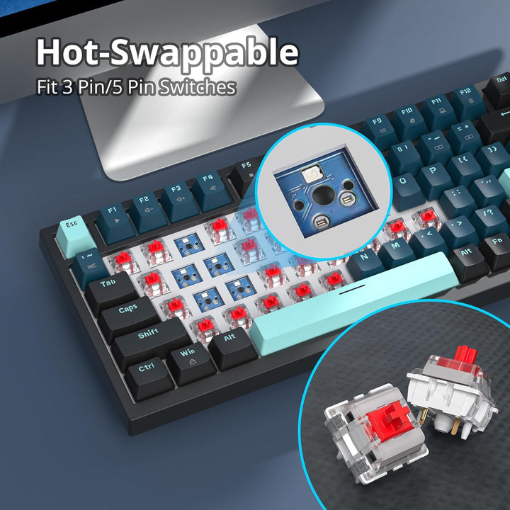 SOLIDEE Verkabelte 75% Mechanische Gaming-Tastatur, Hot-Swap-Fähig Mit Gasket Struktur, RGB-Hintergr
