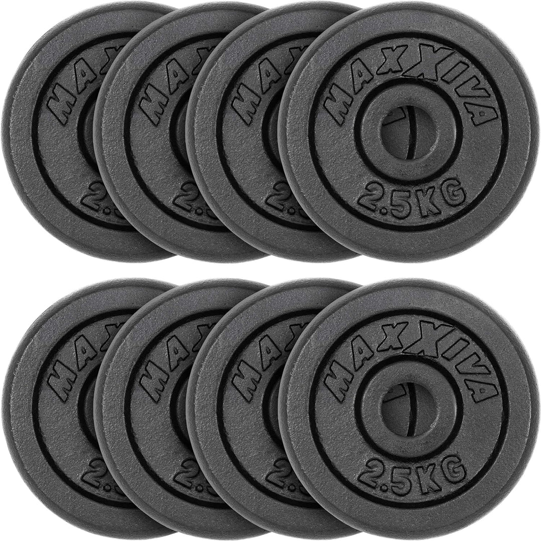 MAXXIVA Hantelscheiben 8er Set Gewichtsplatte je 2,5 kg Gusseisen schwarz 20 kg Fitness Krafttrainin