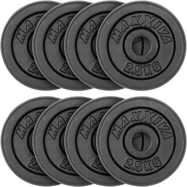 MAXXIVA Hantelscheiben 8er Set Gewichtsplatte je 2,5 kg Gusseisen schwarz 20 kg Fitness Krafttrainin