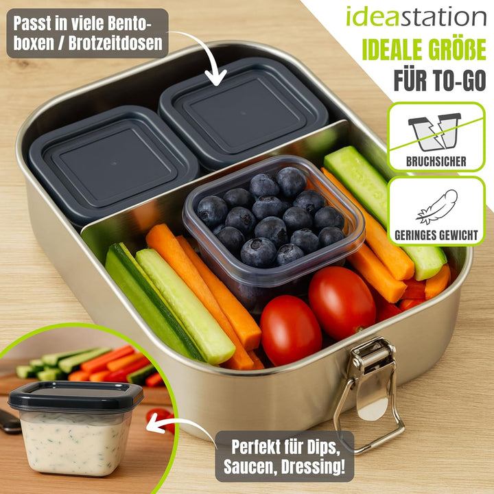 idea-station Gefrierdosen klein 16 x 100 ml - anthrazit - BPA-freie mini Vorratsdosen mit Deckel - b