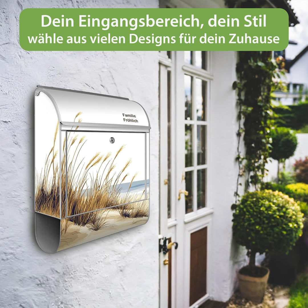 banjado Design Briefkasten personalisiert 38,5x46,5x13cm &amp; 2 Schlüssel - Briefkasten Stahl Silber Ze