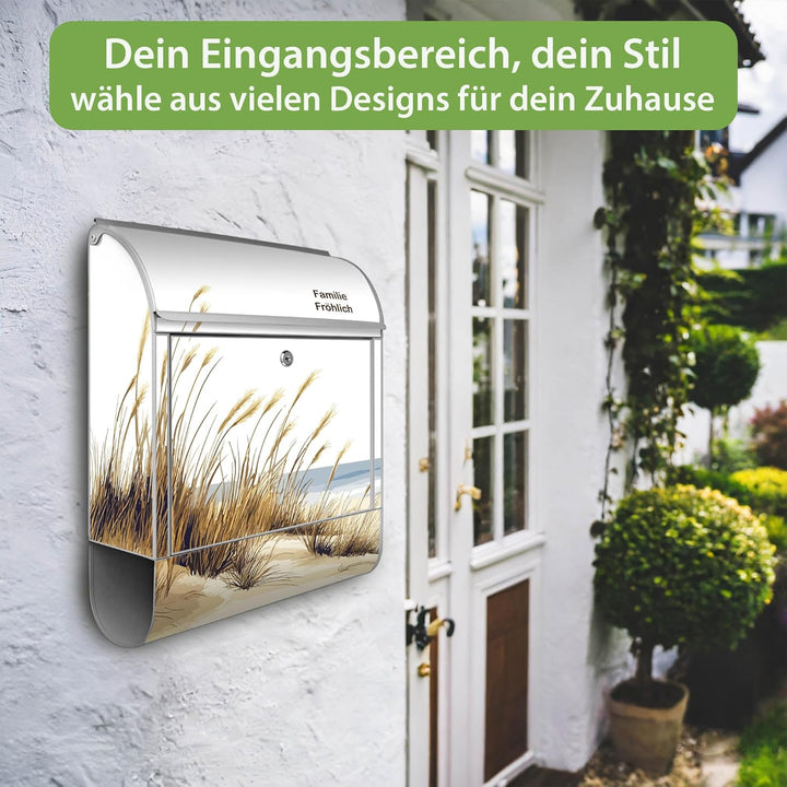 banjado Design Briefkasten personalisiert 38,5x46,5x13cm &amp; 2 Schlüssel - Briefkasten Stahl Silber Ze