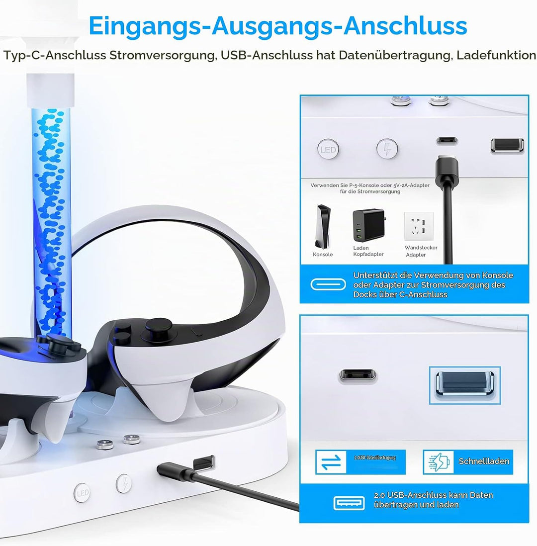 Ladestation für PS VR2 mit RGB-Licht, vertikale Ladeständer Dock Unterstützung für PSVR2 Headset Dis