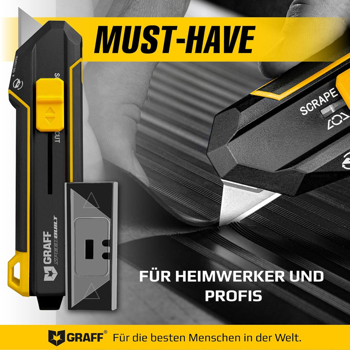 4in1 Cuttermesser Profi mit Trapezklingen – Schabermesser Sicherheitsmesser Universalmesser Teppichm