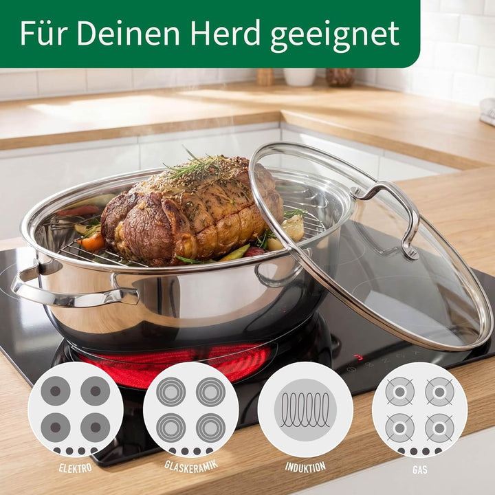 Chefkoch trifft Fackelmann Bräter Rosenheim – Ø38 cm, mit Glasdeckel, Edelstahl-Gussgriff und Rostei
