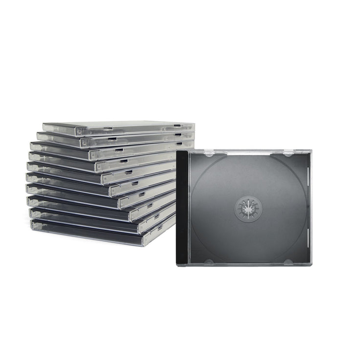 ENERGMiX CD Jewelcase/CD Hüllen/CD Leer Hüllen für 1 CD/DVD, transparent, Tray schwarz (10mm) 100 St