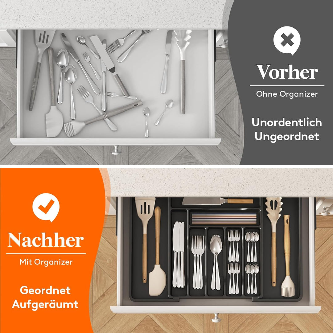 Lifewit Besteckkasten für Schubladen, erweiterbarer Besteckeinsatz für Küchenschubladen, Verstellbar