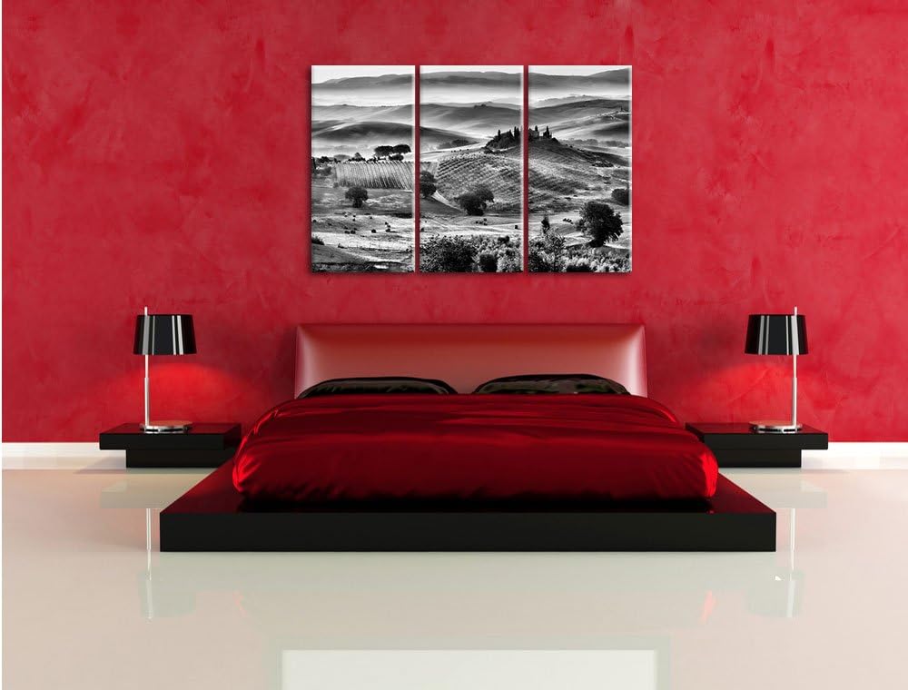 Pixxprint Toskana Landschaft als Leinwandbild/Grösse: 3 Teilig (120x80 cm) cm/Wandbild/Kunstdruck/fe
