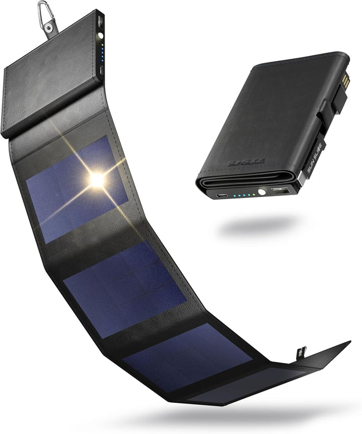 Sunslice I Photon Solar Power Bank mit SunPower Technologie, Handy Ladegerät im Taschenformat, Schwa