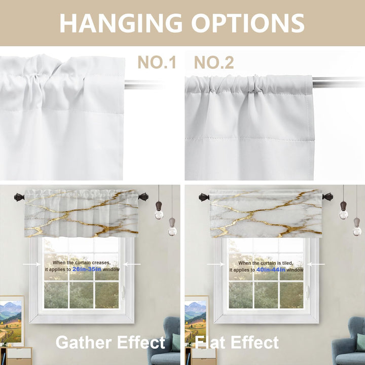 Delicate White Marble Kitchen Valances for Windows,Marble with White Golden Texture Blackout Valance