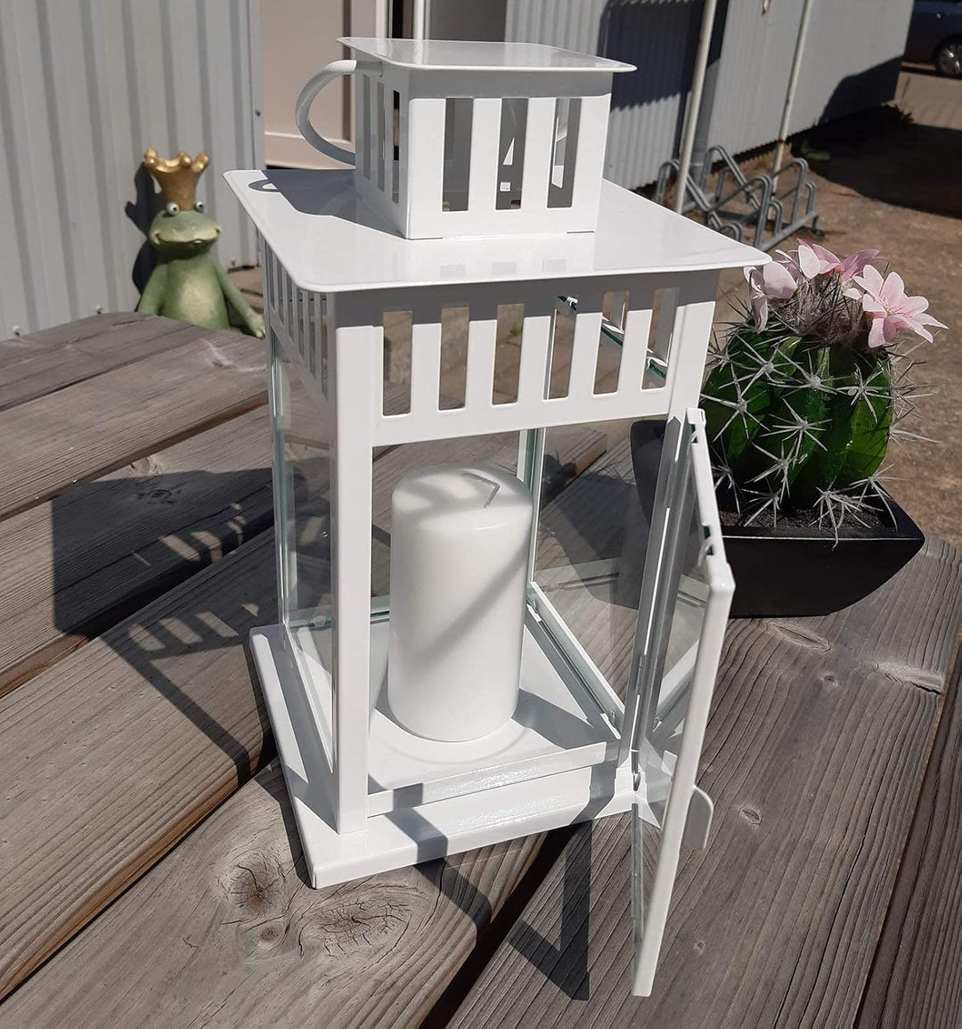 Hochzeits-Laterne Metall weiss Mod. 4 mit Motiv-Gravur 28x15,5x15,5 cm Weiss (Motiv), Weiss (Motiv)