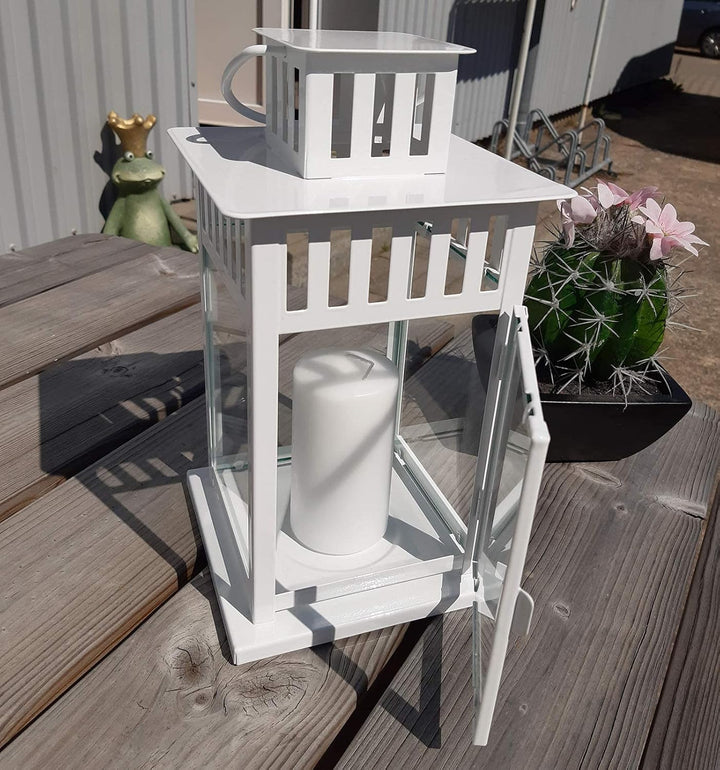 Hochzeits-Laterne Metall weiss Mod. 4 mit Motiv-Gravur 28x15,5x15,5 cm Weiss (Motiv), Weiss (Motiv)