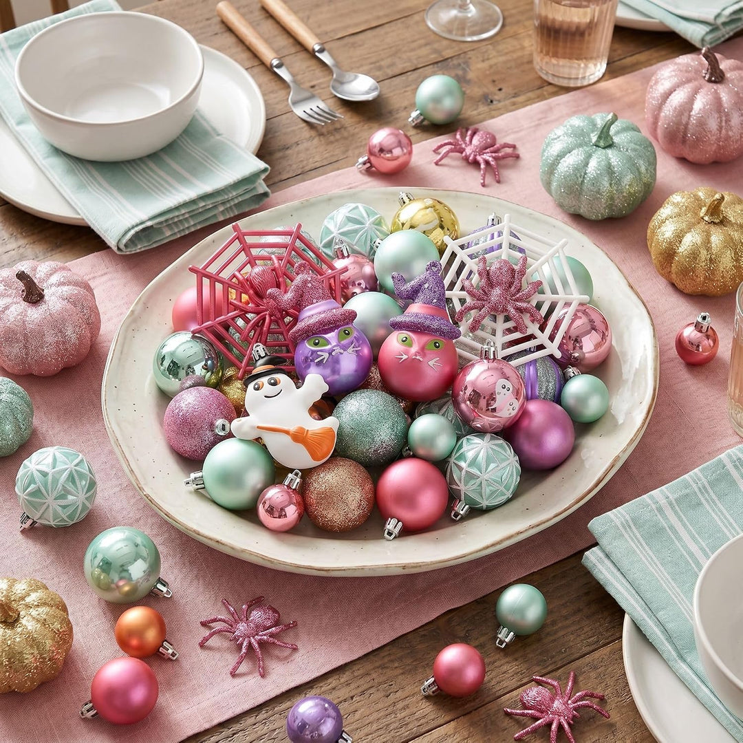 Valery Madelyn 40 Stücke Halloween Kugeln Ornamente (Rosa, Grün) | Freche Dekorative Bruchsichere Ha