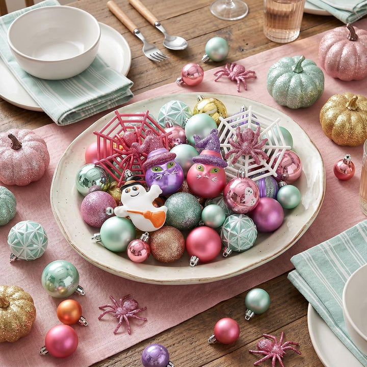 Valery Madelyn 40 Stücke Halloween Kugeln Ornamente (Rosa, Grün) | Freche Dekorative Bruchsichere Ha