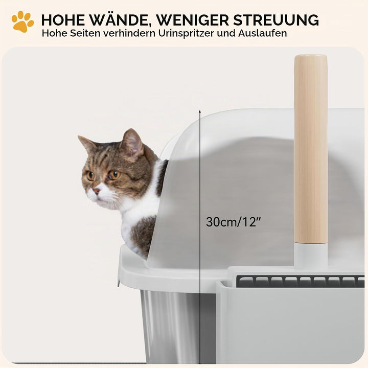 YITAHOME Edelstahl-Katzentoilette mit Deckel, XXL Extra Grosses Katzenklo mit Schaufel – Rutschfeste