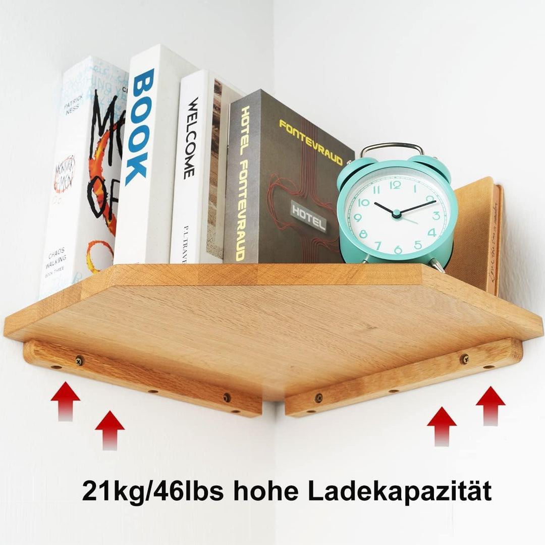 Eckregal Hängend, 2er-Set Eiche Massivholz Eckregal Wandregal Holz Vintage Landhausstil Regal für Sc