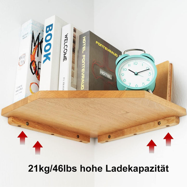 Eckregal Hängend, 2er-Set Eiche Massivholz Eckregal Wandregal Holz Vintage Landhausstil Regal für Sc