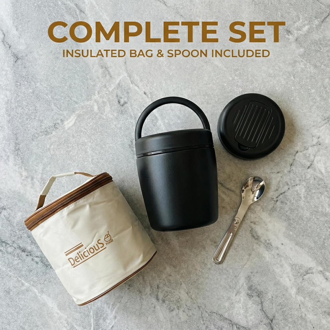 Thermobehälter für Essen 1200ml Warmhaltebehälter Essen to go mit Tasche & Löffel Thermo Speisebehäl