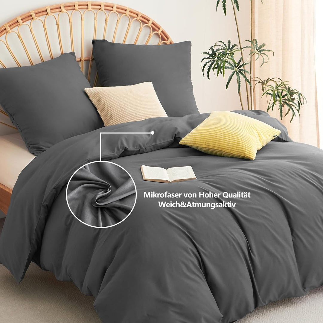 WAVVE Bettwäsche 220x240 3 teilig Anthrazit - Bettbezug 220 x 240 Set mit Kissenbezüge 65x65 cm, Bet