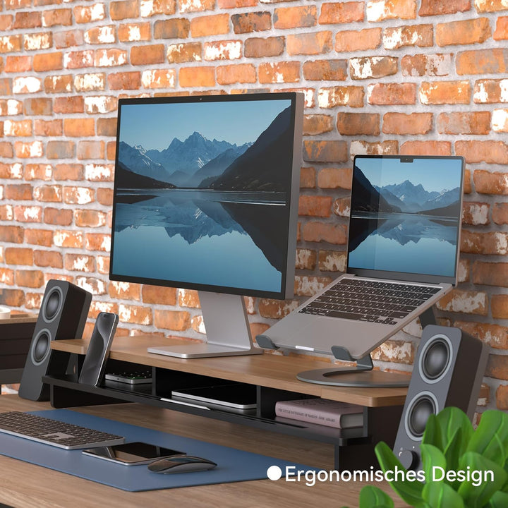 Monitorständer Dual-Monitorständer für Schreibtisch, Holzregal für Schreibtisch mit Aufbewahrungsorg