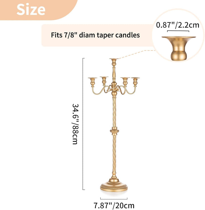 Nuptio Kandelaber Kerzenständer 5 Armig: 88cm Satz von 2 Kerzen Ständer Halter hoch, Gold Metall Kan