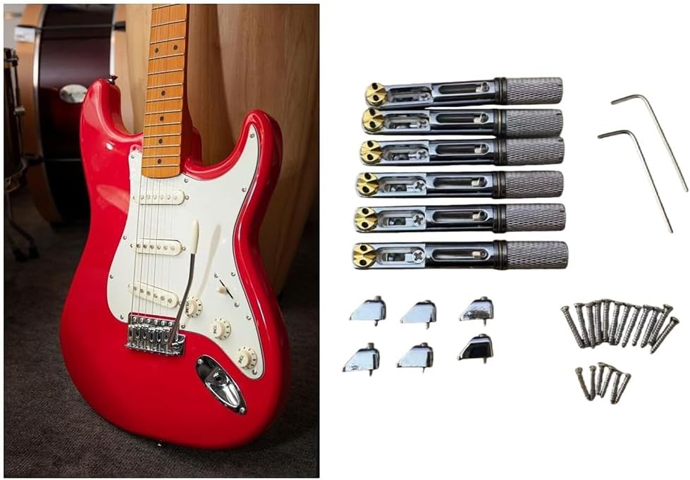 Headless Gitarrenbrücke für 6-saitige E-Gitarre, feste Brücke aus Messing mit Einzelfächern.