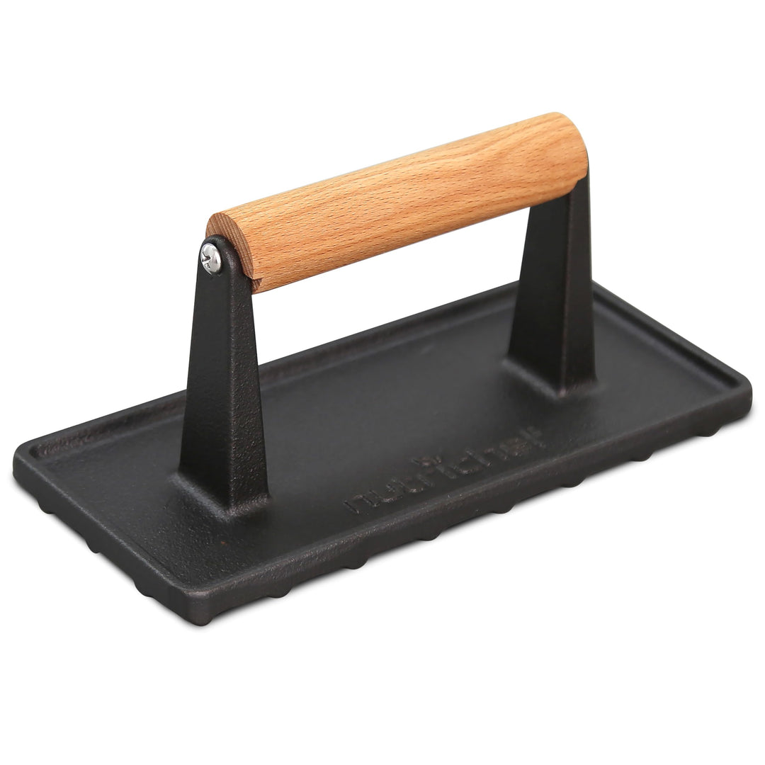 NutriChef Burgerpresse- Antihaft Gusseisen, Schwere Grillpresse 1,5 kg (22 × 9,5 cm), Fleischbeschwe
