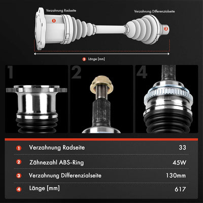 Frankberg Antriebswelle Vorne Rechts Kompatibel mit A4 8D2 8D5 1.9L 1995-2001 Superb I 3U4 1.8L 2001