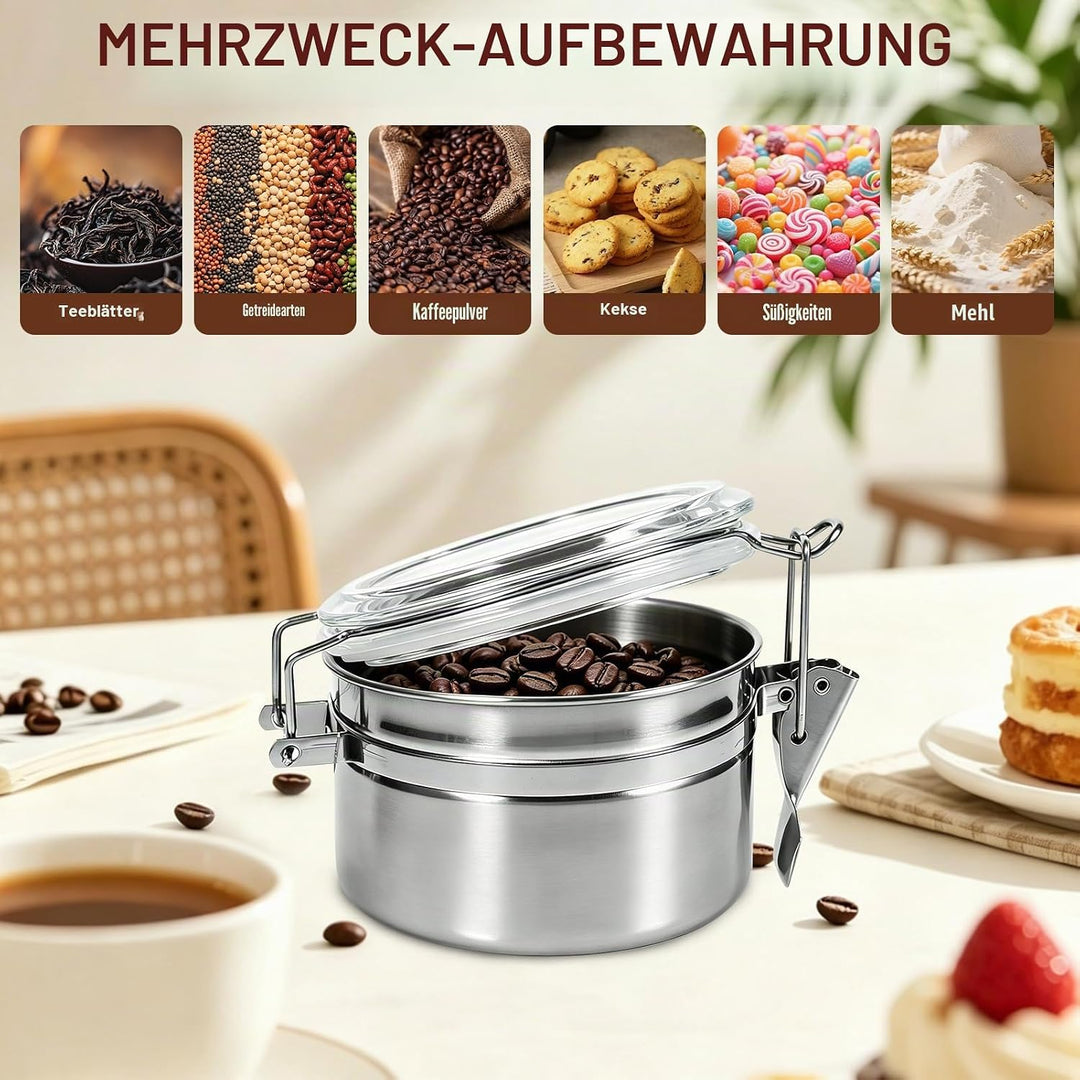 Kaffeedose Luftdicht, Vakuum Kaffeebehälter aus Edelstahl mit Deckel und Verschlussklammer, Aromados