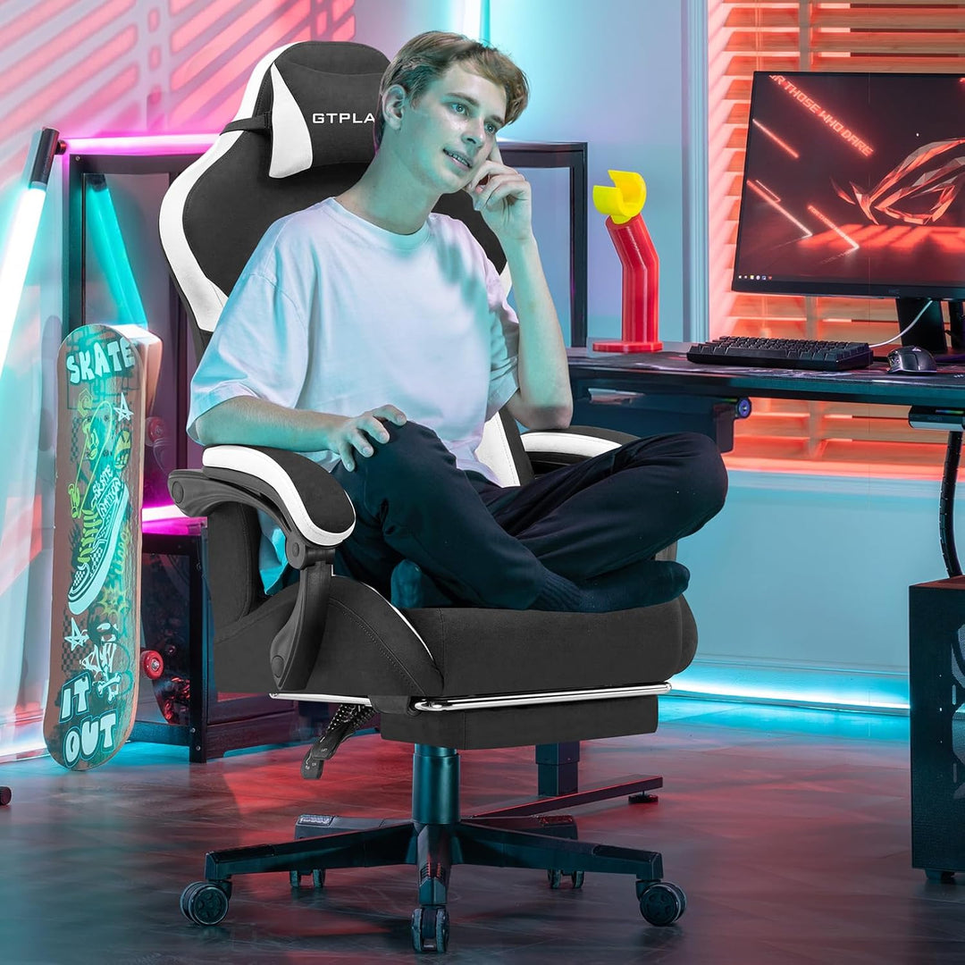 GTPLAYER Gaming Stuhl, Ergonomischer Gamer Stuhl aus Stoff mit Lendenwirbelstütze, PC-Stuhl mit verb