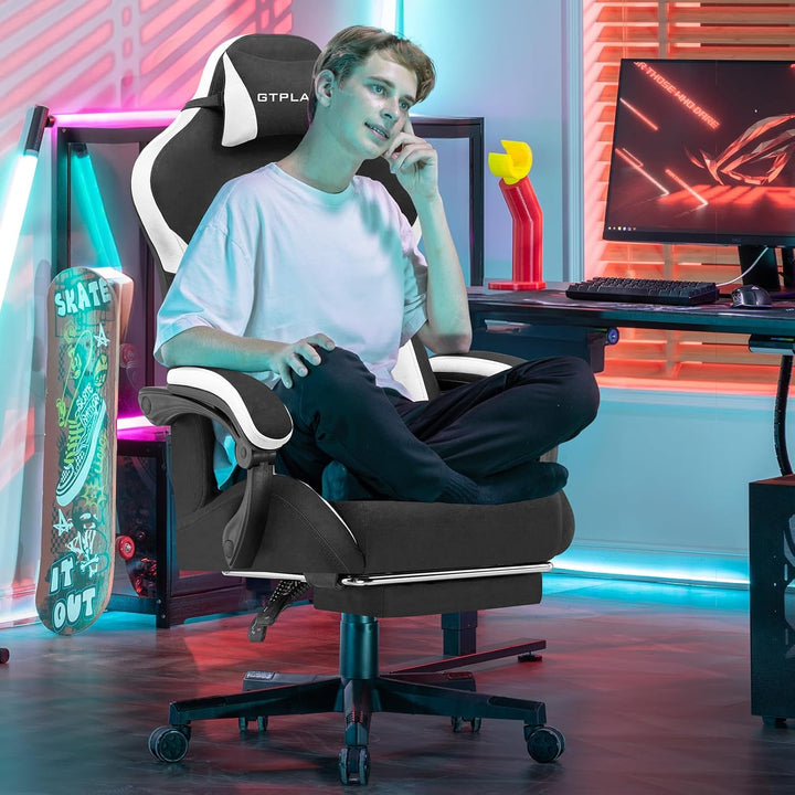 GTPLAYER Gaming Stuhl, Ergonomischer Gamer Stuhl aus Stoff mit Lendenwirbelstütze, PC-Stuhl mit verb