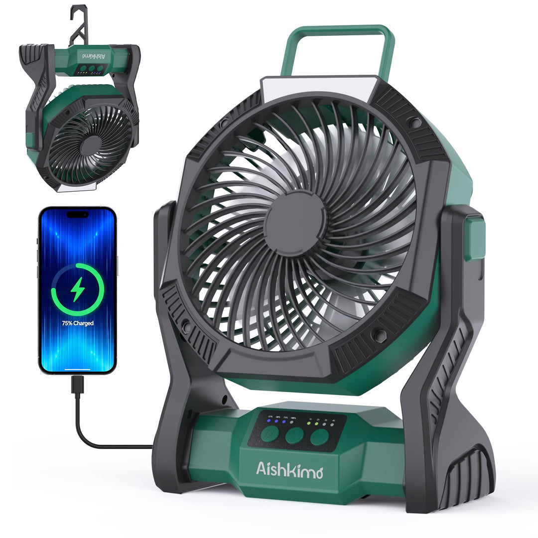 tragbarer Campingventilator mit LED-Licht, wiederaufladbarer Zeltventilator mit 10.000 mAh und Aufhä