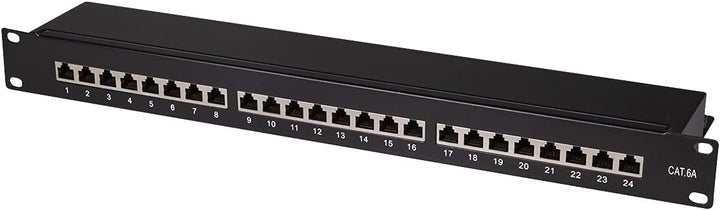 LogiLink Professional PrimeLine Cat.6A (500 MHz) Patchpanel schwarz, 19", STP (geschirmt) 24-Port (R
