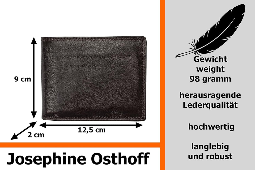 Josephine Osthoff Geldbörse Herren klassisch Querformat, Tri-Fold, Münzfach, Kartenfächer mit RFID,