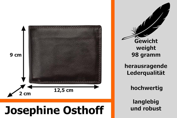 Josephine Osthoff Geldbörse Herren klassisch Querformat, Tri-Fold, Münzfach, Kartenfächer mit RFID,