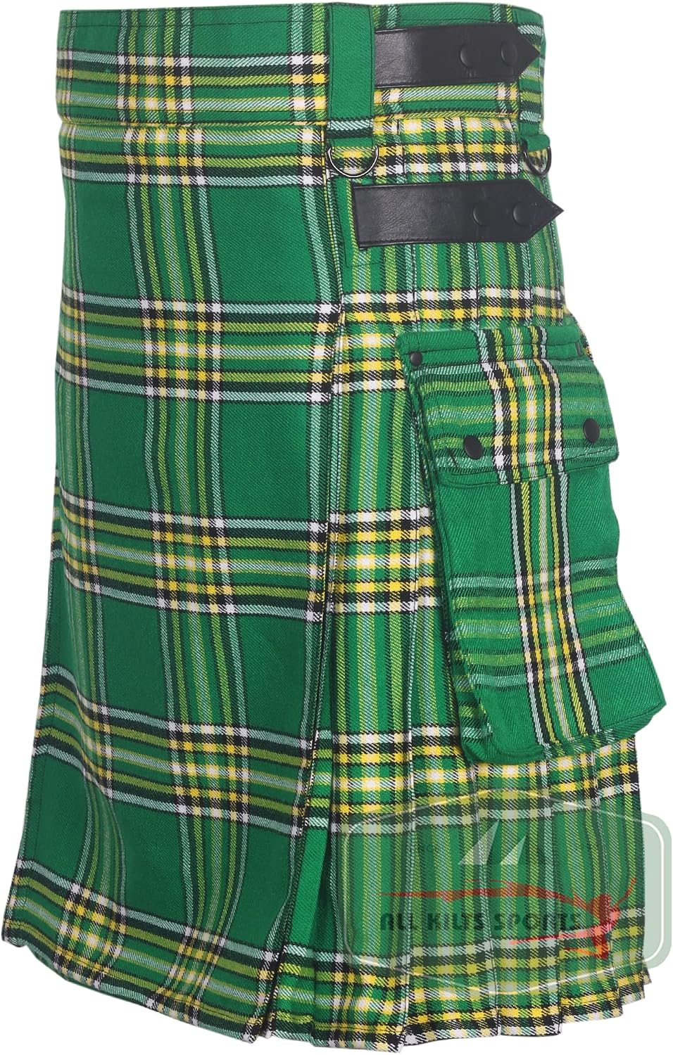 All Kilts Sports Utility-Kilt für Herren aus Acrylwolle mit Lederriemen Irish Heritage 30, Irish Her
