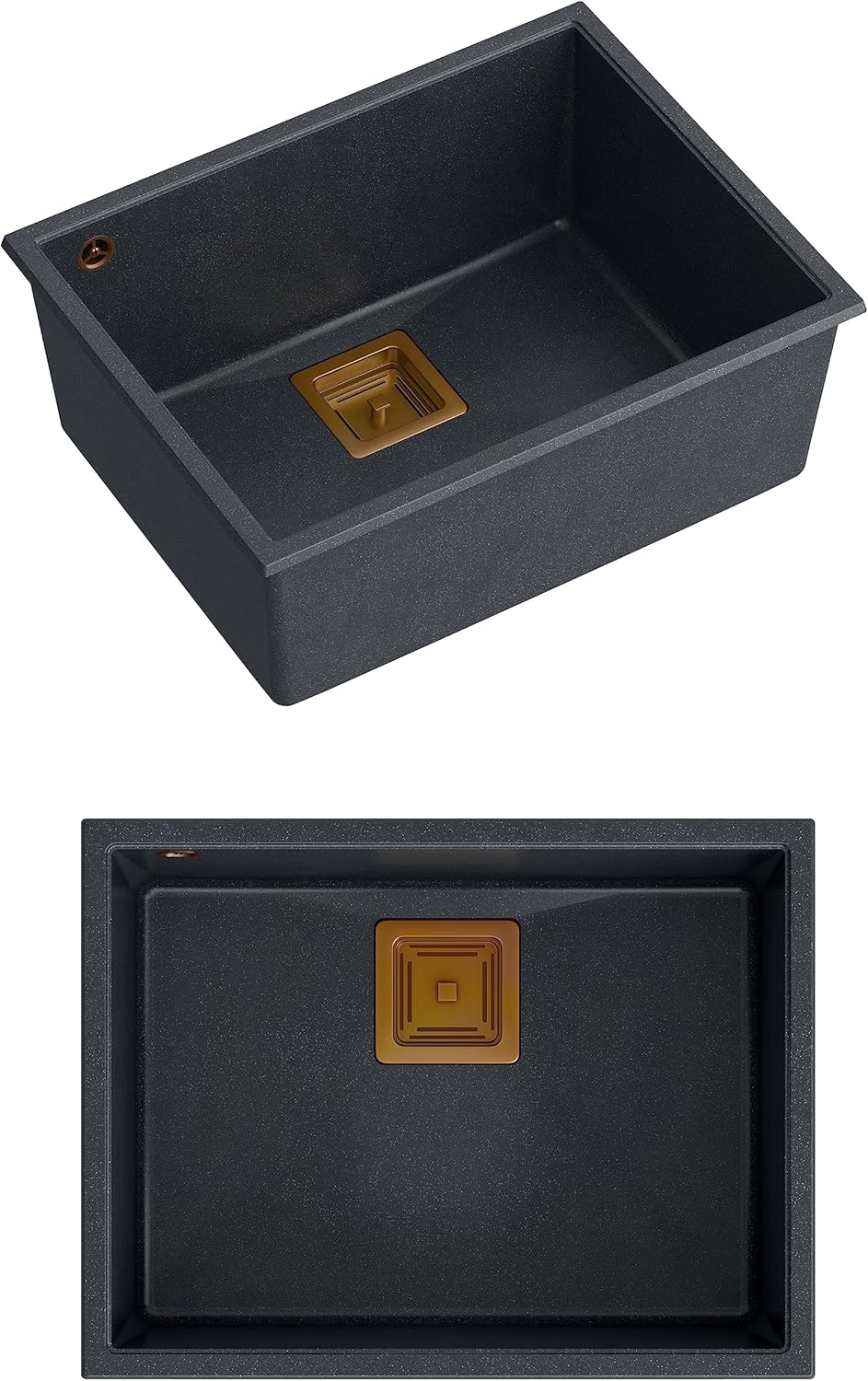 Einbeckenspüle Granitspüle Spüle Küche | Grösse 55 x 42 x 22,5 cm Farbe: Schwarz & Kupfer | DAVID 50