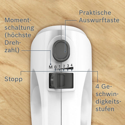 Bosch Handrührer CleverMixx MFQ24200, 2 Rührbesen, 2 Edelstahl-Knethaken, spülmaschinengeeignet, 4 S