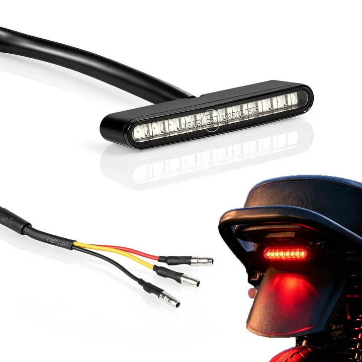 efuturetime Mini LED Motorrad Rücklich mit Bremslicht, 12V, E57 E-geprüft Schwarz, Schwarz